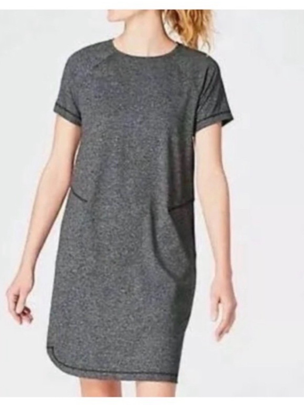 J Jill Fit Gray Heather Out & About Shirttail Shift Shift Dress with Pockets